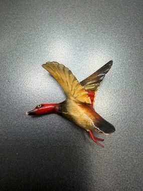 Vintage Flying Duck brooch Red, Brown, Yellow